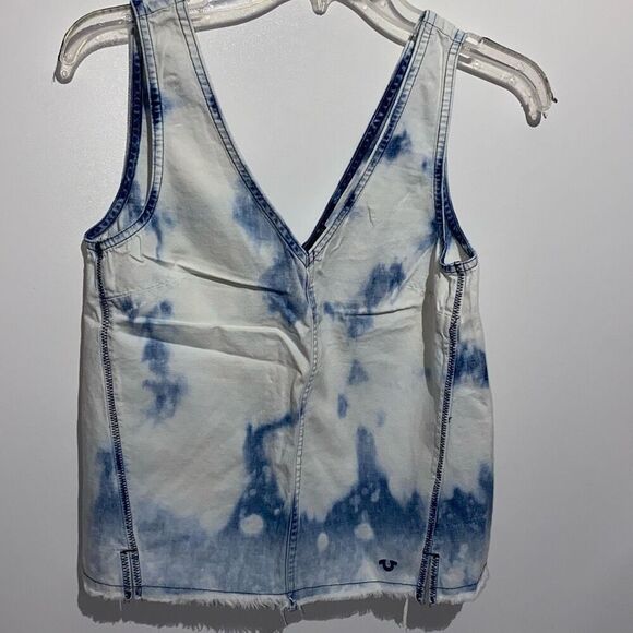 True Religion Women's Bleached Indigo Raw Edge Tie Dye V-Neck Tank Top Size XS - Picture 3 of 8
